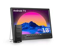 Desobry 18 Inch Smart TV, Android Portable Small TV with Youtube Netflix, Outdoor TV with DVB-T2 Tuner Antenna, Built-in Stand, HDMI AV USB Input, 12V for campervan/kitchen/camping/RV (No battery)