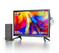 Desobry 22 Inch Mini TV with Built-in DVD Player, 1080P Small television with Antenna and DVB-T2 tuner, HDMI/USB/AV Input, 12V TV-DVD Combo for Motorhomes/Caravans/Kitchen/Bedroom/RV