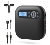 DESOBRY Portable CD Player with Bluetooth 5.1, Portable CD Player for Car, Dual Stereo Speakers, Rechargeable, FM Transmitter,LED Backlight, Supports USB/TF/Dual AUX, Personal CD Player for Car/Home