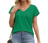 Desol Women's Blouse Jumpers Lightweight Spring Summer V Neck Short Cap Sleeve Knit Crochet Tops T-Shirt Casual Size 10 12 Green