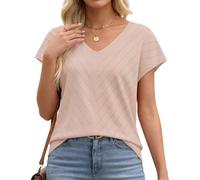 Desol Women's Blouse Jumpers Lightweight Spring Summer V Neck Short Cap Sleeve Knit Crochet Tops T-Shirt Casual Size 10 12 Apricot