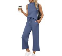 Desol Women's Lounge Wear Sets Airport Outfits Tracksuit Full Set Lightweight Sleeveless 2 Piece Sets with Pockets Blue L