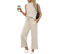 Desol Women's Tracksuit Full Set Lounge Wear Sets Airport Outfits Lightweight Sleeveless 2 Piece Sets with Pockets Beige XXL