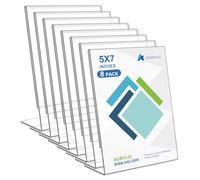 DESONAUT 8 Pack Acrylic Sign Holder 5x7 inches,L-Shape Clear Plastic Picture Frames, Tabletop Flyer,Menu Holder,Paper Display Stand for Office, Store,Restaurant（Vertical）