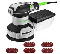 DESOON Random Orbit Sander 300W with 20Pcs Sandpapers, 6 Variable Speed 14000RPM, 125mm Sander with Brake System and Dust Extraction for Sanding, Polishing Wood, DIY, Home