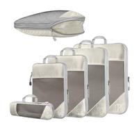 Desoto 5-Piece Compression Packing Cube Set for Travel, Compression Packing Cube for Organising Your Travel Luggage, Ultralight, Storage Bag, Suitcase Organiser, for Backpack & Suitcase (Beige)