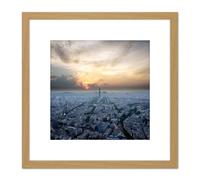 DeSousa Paris Skyline From Montparnasse Photo 8X8 Inch Square Wooden Framed Wall Art Print Picture with Mount Artery8 Light Oak One Size