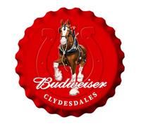 Desperate Enterprises Bud Clydesdale Bottle Cap Sign - Garage Signs - Beer Signs - Vintage Metal Signs - Budweiser Bottle Cap Sign - Made in the USA - 18" Round