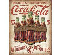 Desperate Enterprises Coca Cola 5 Bottles Retro Coke Tin Sign - Nostalgic Vintage Metal Wall Decor - Made in USA