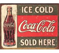 Desperate Enterprises Coca-Cola c. 1916 Ice Cold Tin Sign - Nostalgic Vintage Metal Wall Décor - Made in USA