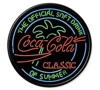 Desperate Enterprises Coca-Cola Classic Neon Round Aluminum Sign with Embossed Edge - Nostalgic Vintage Metal Wall Décor - Made in USA