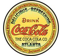 Desperate Enterprises Coca-Cola Round Keg Label Aluminum Sign with Embossed Edge - Nostalgic Vintage Metal Wall Décor - Made in USA