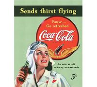 Desperate Enterprises Coca-Cola Sends Thirst Flying Tin Sign - Nostalgic Vintage Metal Wall Décor - Made in USA