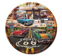 Desperate Enterprises Route 66 Gas Fully Embossed Round Steel Sign - Route 66 Garage Signs - Nostalgic Vintage Metal Signs - Made in the USA