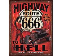 Desperate Enterprises Route 666 - Highway to Hell Tin Sign - Nostalgic Vintage Metal Wall Decor - Made in USA