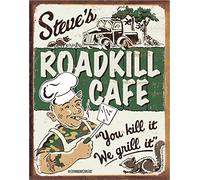 Desperate Enterprises Schonberg - Steve's Roadkill Cafe Tin Sign - Nostalgic Vintage Metal Wall Decor - Made in USA