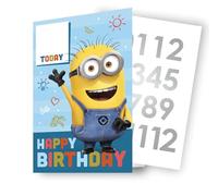 Despicable Me Birthday Card with Age Sticker Sheet Minions Birthday Card Personalise for any age