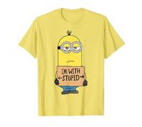 Despicable Me Minions I'm with Stupid Sign Portrait T-Shirt, Men, Lemon Yellow, Medium