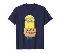Despicable Me Minions I'm with Stupid Sign Portrait T-Shirt, Men, Navy Blue, 4X-Large