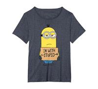 Despicable Me Minions I'm with Stupid Sign Portrait T-Shirt, Women's Plus, Heather Blue, 1X