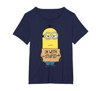 Despicable Me Minions I'm with Stupid Sign Portrait T-Shirt, Women's Plus, Navy Blue, 5X