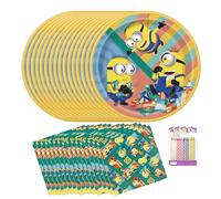 Despicable Me Party Supplies Pack for 16 Guests - Includes 9" Plates, Luncheon Napkins & Birthday Candles - Minions Birthday Party Set