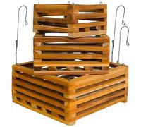 DESQUIGGLE 3 Hanging Orchid Baskets, Wooden Slat Square Vanda Baskets, Hanging Orchid Planters, Orchid Baskets with Hangers and Mesh Liners