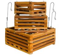 DESQUIGGLE Set of 3 Strong Wooden Orchid Baskets with Hangers, Vanda Baskets for Outside