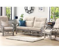 Desser Madrid Grey 3 Seater Sofa & 2 Armchairs Indoor Real Cane Natural Rattan Conservatory Suite With Uk Sewn Cushions In Farrow