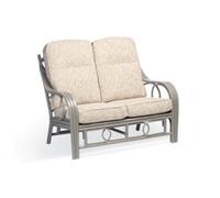 Desser Madrid Grey Natural Rattan 2 Seater Conservatory Sofa Real Cane Wicker Indoor Settee With Uk Sewn Cushion In Farrow Fabric