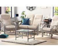 Desser Madrid Grey Natural Rattan 2 Seater Sofa & 2 Armchairs Indoor Real Cane Conservatory Suite W/ Uk Sewn Cushions In Farrow