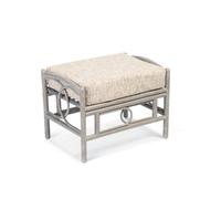 Desser Madrid Grey Natural Rattan Footstool Real Cane Indoor Cushioned Wicker Footrest With Uk Sewn Cushion In Farrow Fabric
