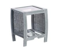 Desser Madrid Grey Natural Rattan Lamp Table With Glass Top Real Cane Wicker Side Table - H59Cm X W41Cm X D41Cm