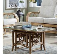 Desser Madrid Light Oak Coloured Natural Rattan Conservatory Adjustable Coffee/Dining Table with Glass Top Natural