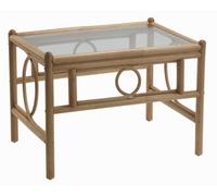 Desser Madrid Light Oak Natural Rattan Coffee Table With Glass Top Real Cane Wicker Tea Table - H46 X W73 X D52Cm