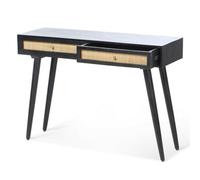 Desser Manhattan Console Table Mango Wood & Cane In Black With 2 Drawers