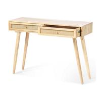 Desser Manhattan Console Table Mango Wood & Cane In Natural With 2 Drawers