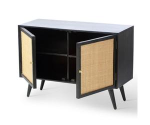 Desser Manhattan Sideboard 2 Door Mango Wood & Cane Webbing In Black H70Cm X W100Cm X D40Cm
