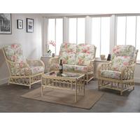 Desser Morley Natural Rattan 2 Seater Sofa & 2 Armchairs Indoor Real Cane Conservatory Suite W/ Uk Sewn Cushions In Blossom Fabric