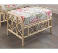 Desser Morley Natural Rattan Footstool Real Cane Indoor Cushioned Footrest With Uk Sewn Cushion In Blossom Fabric