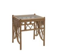 Desser Oslo Light Oak Natural Rattan Lamp Table With Glass Top Real Cane Wicker Side Table - H59Cm X W51Cm X D51Cm