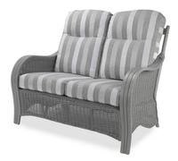 Desser Turin Grey 2 Seater Conservatory Sofa Real Cane Natural Rattan Indoor Settee W/ Uk Sewn Cushion In Duke Grey Stripe Fabric