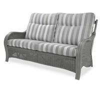 Desser Turin Grey 3 Seater Conservatory Sofa Real Cane Natural Rattan Indoor Sofa With Uk Sewn Cushions In Duke Grey Stripe Fabric