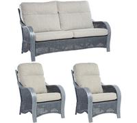 Desser Turin Grey 3 Seater Sofa & 2 Armchairs Indoor Real Cane Rattan Conservatory Suite With Uk Manufactured Cushions In Pebble