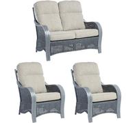 Desser Turin Grey Rattan 2 Seater Sofa & 2 Armchairs Indoor Real Cane Natural Rattan Conservatory Suite W/ Uk Sewn Pebble Cushions