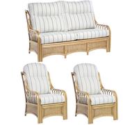 Desser Vale Light Oak 3 Seater Sofa & 2 Armchairs Indoor Real Cane Rattan Conservatory Suite With Uk Sewn Cushions In Linen Taupe