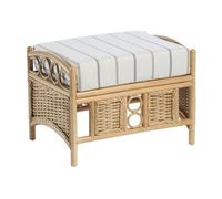 Desser Vale Light Oak Natural Rattan Footstool Cushioned Indoor Real Cane Wicker Footrest With Uk Sewn Cushion In Linen Taupe