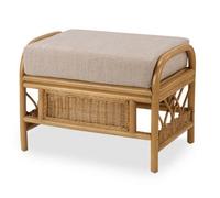 Desser Viola Light Oak Natural Rattan Footstool Real Cane Indoor Cushioned Footrest With Uk Sewn Cushion In Biscuit Fabric