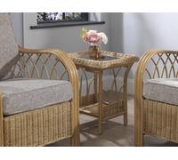 Desser Viola Light Oak Natural Rattan Lamp Table With Glass Top Real Cane Wicker Side Table - H57Cm X W47Cm X D47Cm