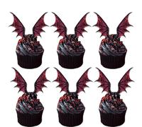 Dessert Cupcake Topper Pick for Dragon Wings Theme Decor Supplies Men Women Happy Birthday Party Decoration 36pcs Red Glitter